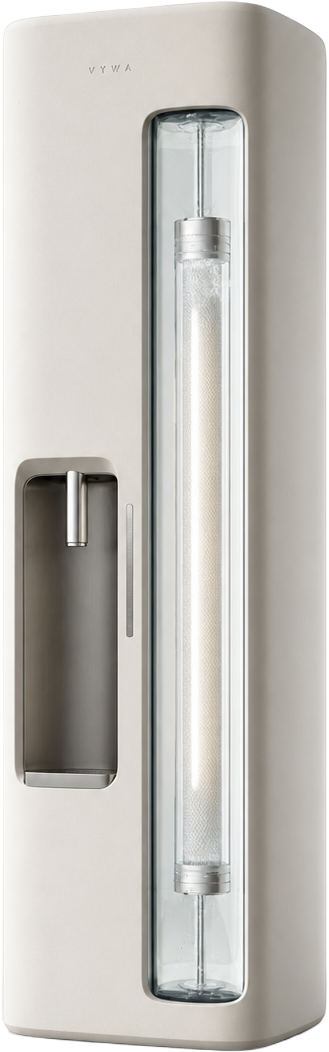 VYWA Smart Station transparent glass water tower with visible filtration core